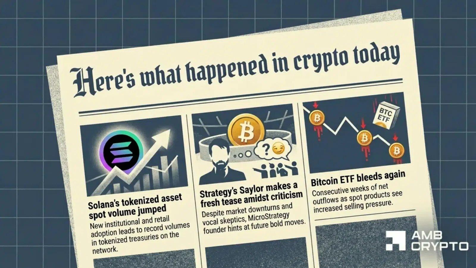 Solana Sees Surge in Tokenized Assets as Bitcoin Faces ETF Outflows