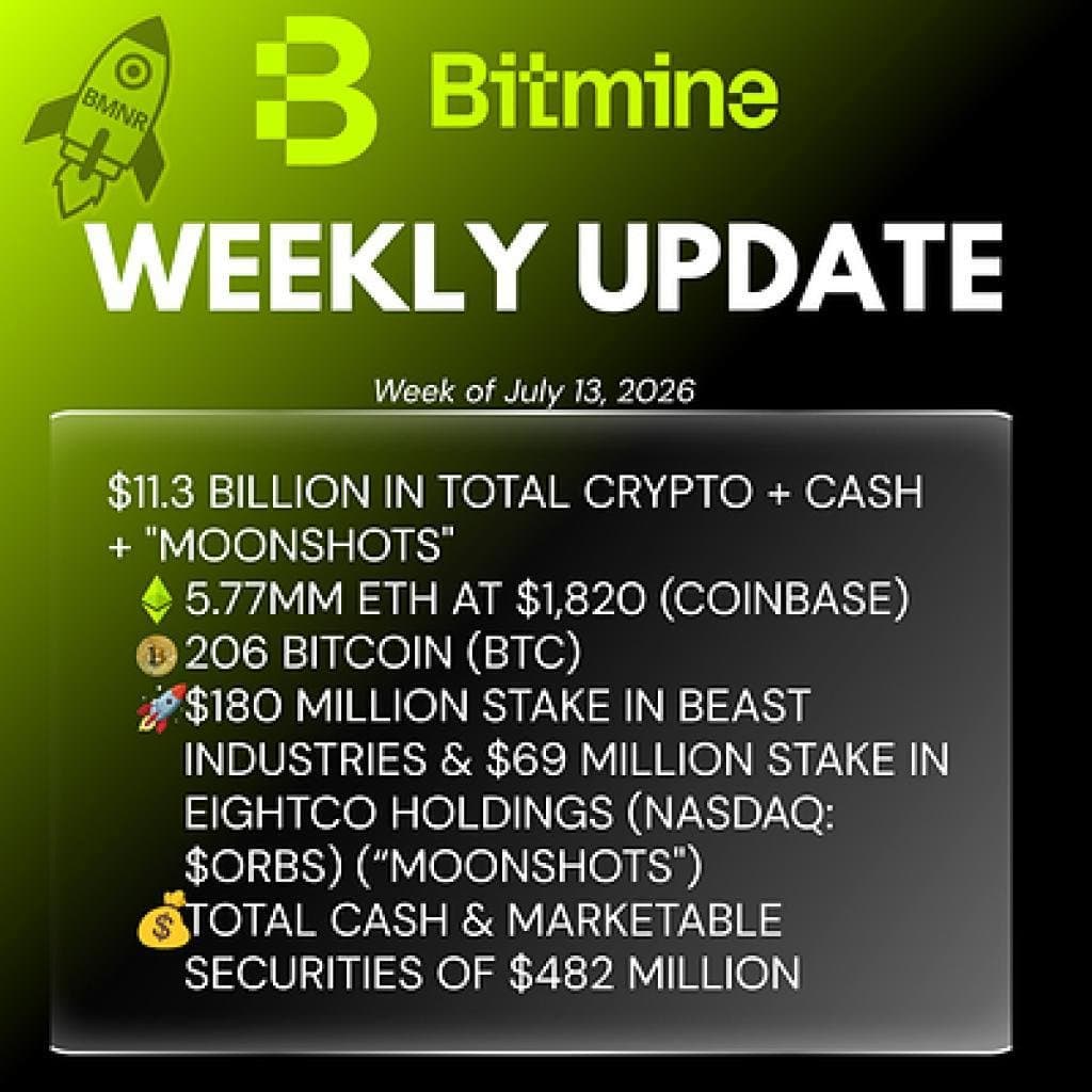 Bitmine Immersion Technologies Reports $11.3 Billion in Total Holdings
