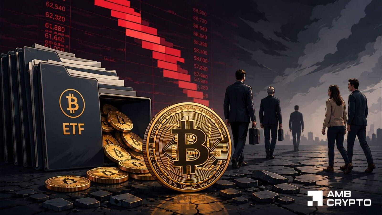 BTC Drops Under $58K as ETF Outflows Surpass 160,000 Coins